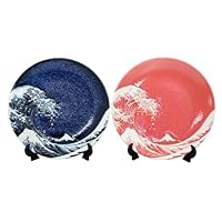 Amazon.co.jp: 日本のお土産 絵皿 波富士 富士山 青・赤(額立付